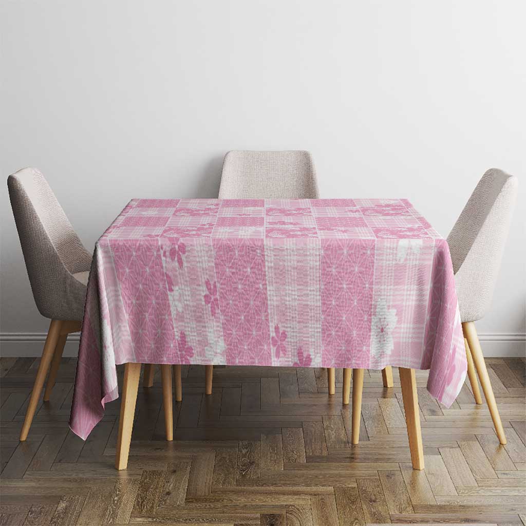 Pink Palaka Japanese Patterns Tablecloth Koi Fish Asanoha Sakura Patchwork Stylized - Polynesian Pride