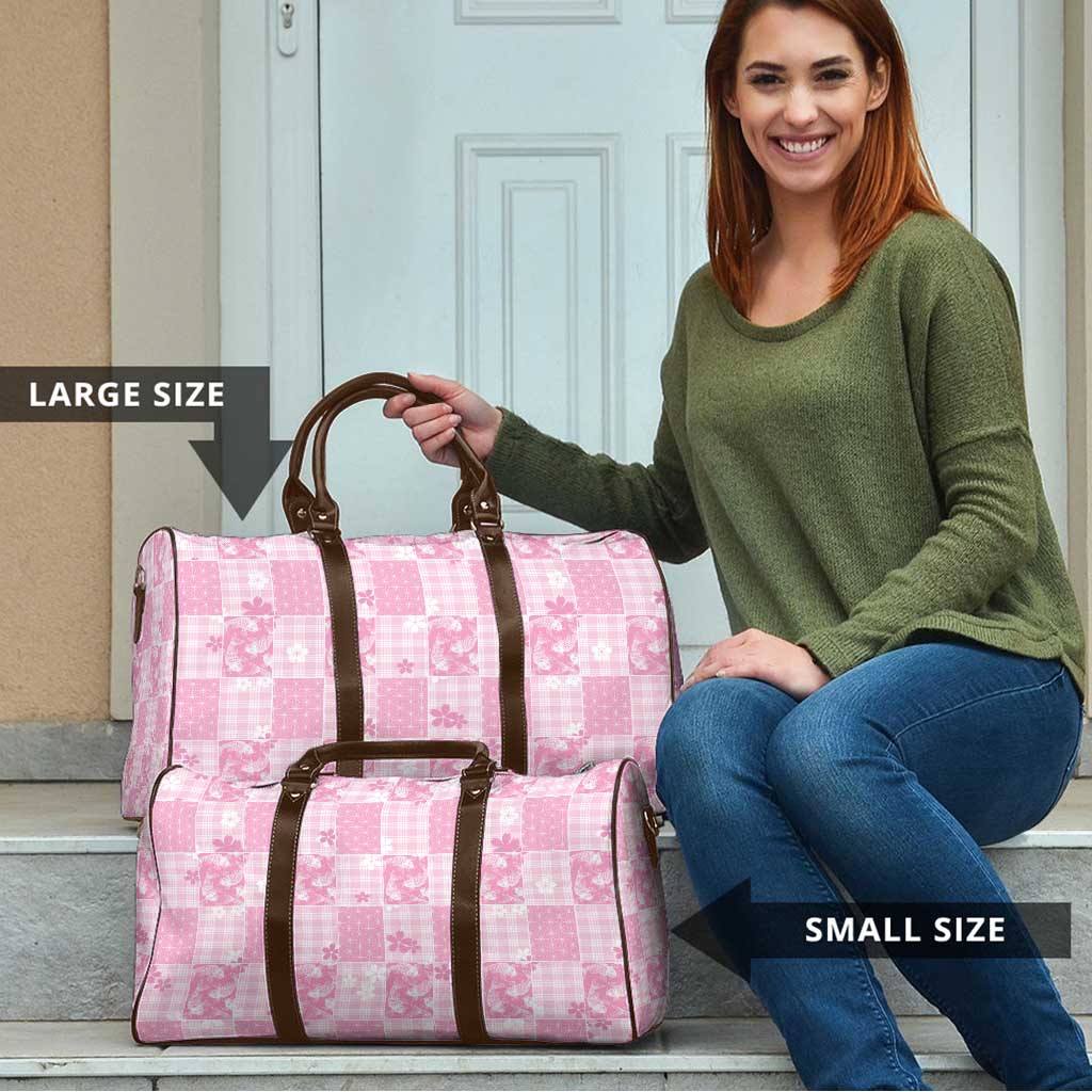 Pink Palaka Japanese Patterns Travel Bag Koi Fish Asanoha Sakura Patchwork Stylized - Polynesian Pride