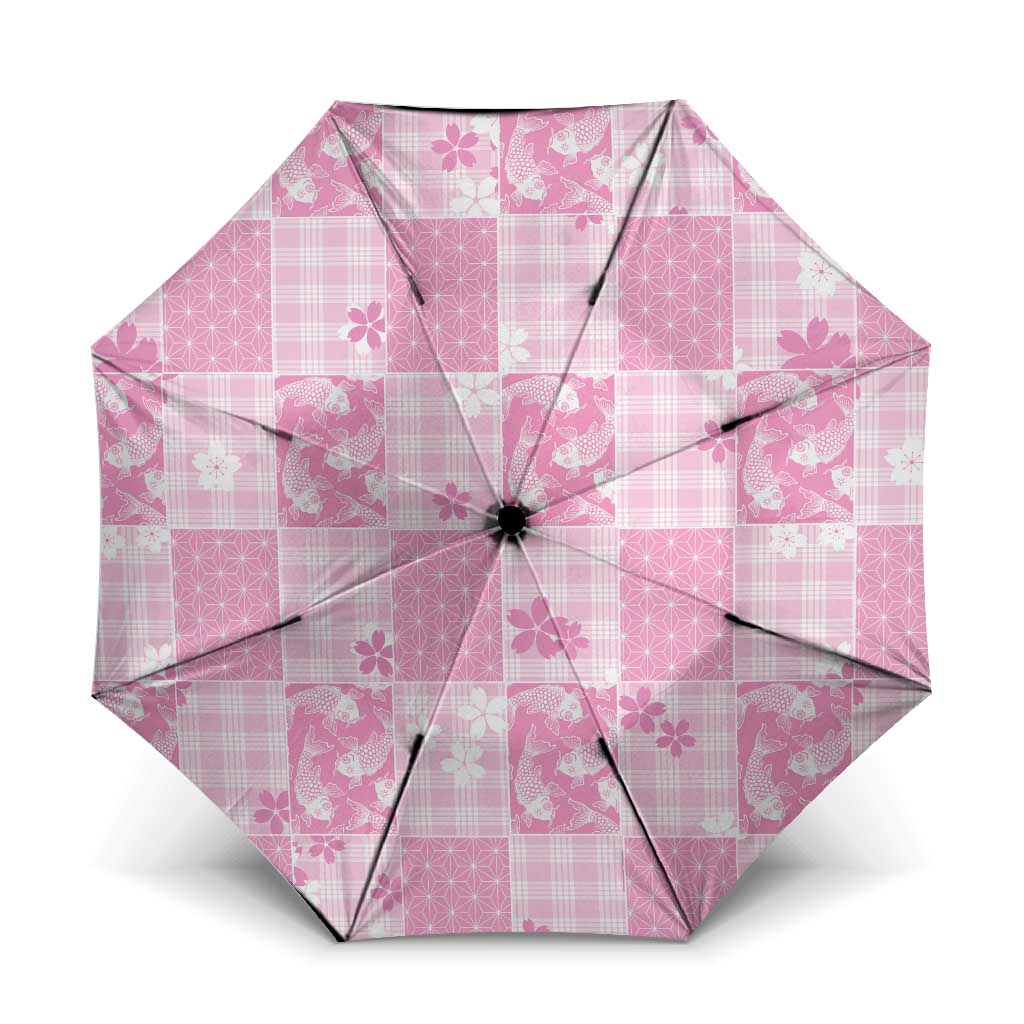 Pink Palaka Japanese Patterns Umbrella Koi Fish Asanoha Sakura Patchwork Stylized LT14 One Size Folded 11.42 inch Opened Diameter 37.4 inch Pink - Polynesian Pride