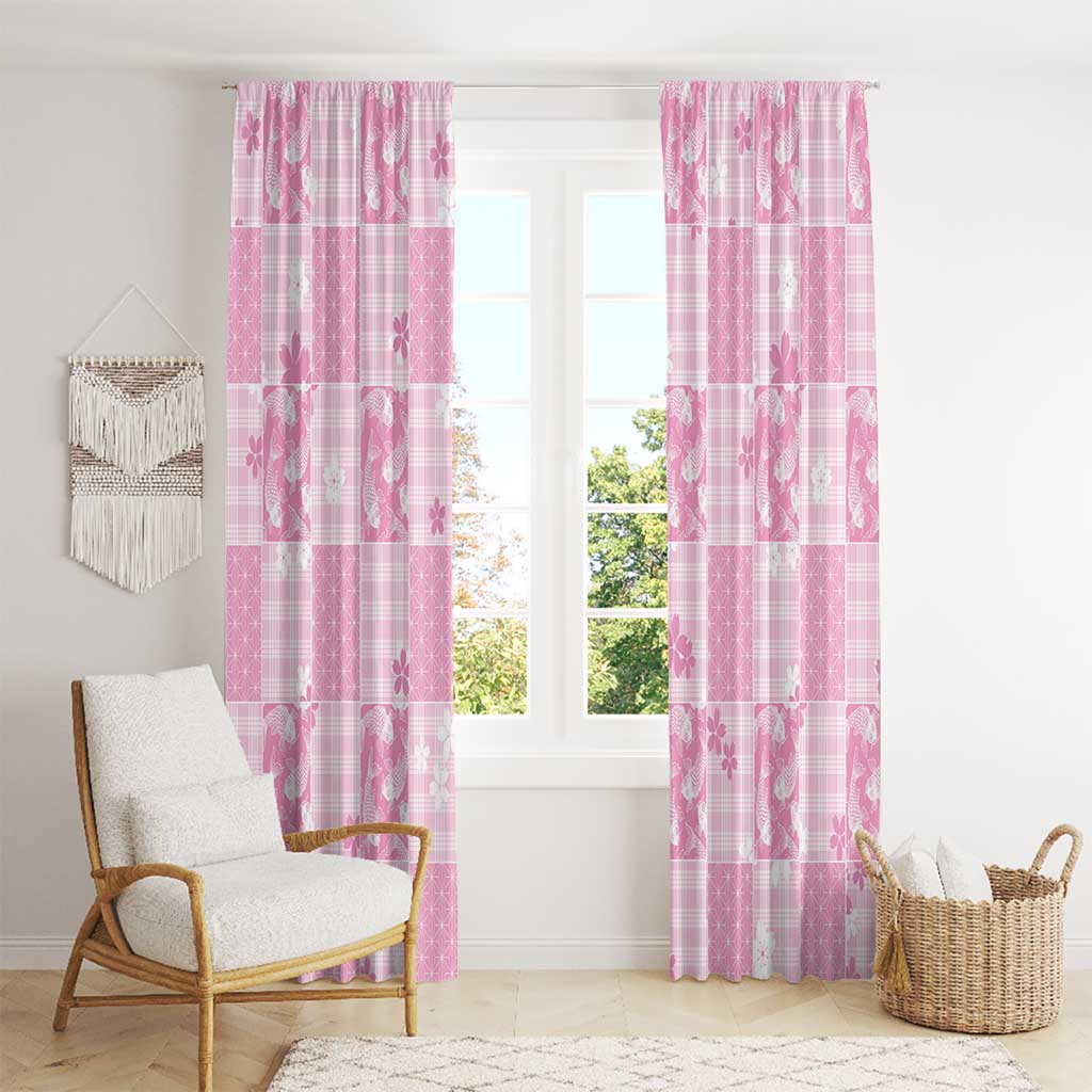 Pink Palaka Japanese Patterns Window Curtain Koi Fish Asanoha Sakura Patchwork Stylized - Polynesian Pride