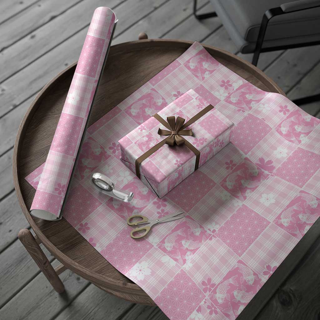 Pink Palaka Japanese Patterns Wrapping Paper Koi Fish Asanoha Sakura Patchwork Stylized - Polynesian Pride