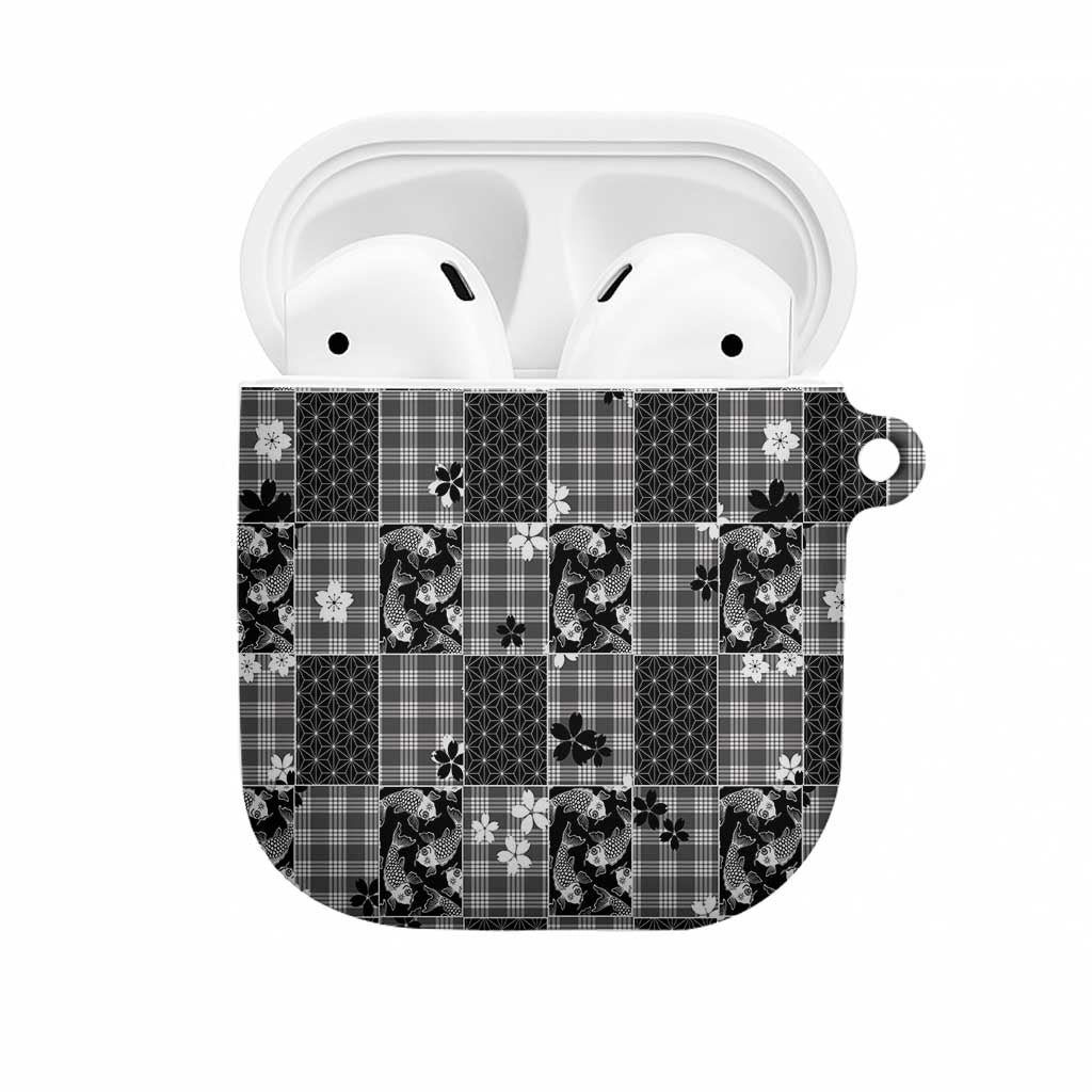 Black Palaka Japanese Patterns AirPods Case Koi Fish Asanoha Sakura Patchwork Stylized - Polynesian Pride