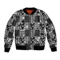 Black Palaka Japanese Patterns Bomber Jacket Koi Fish Asanoha Sakura Patchwork Stylized LT14 Unisex Black - Polynesian Pride