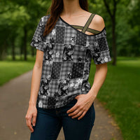 Black Palaka Japanese Patterns Cross Shoulder Shirt Koi Fish Asanoha Sakura Patchwork Stylized - Polynesian Pride