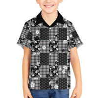 Black Palaka Japanese Patterns Family Matching Off The Shoulder Long Sleeve Dress and Hawaiian Shirt Koi Fish Asanoha Sakura Patchwork Stylized - Polynesian Pride