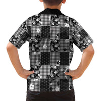 Black Palaka Japanese Patterns Family Matching Off Shoulder Maxi Dress and Hawaiian Shirt Koi Fish Asanoha Sakura Patchwork Stylized - Polynesian Pride