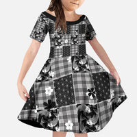 Black Palaka Japanese Patterns Family Matching Off Shoulder Maxi Dress and Hawaiian Shirt Koi Fish Asanoha Sakura Patchwork Stylized - Polynesian Pride