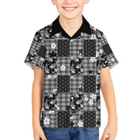 Black Palaka Japanese Patterns Family Matching Off Shoulder Short Dress and Hawaiian Shirt Koi Fish Asanoha Sakura Patchwork Stylized - Polynesian Pride