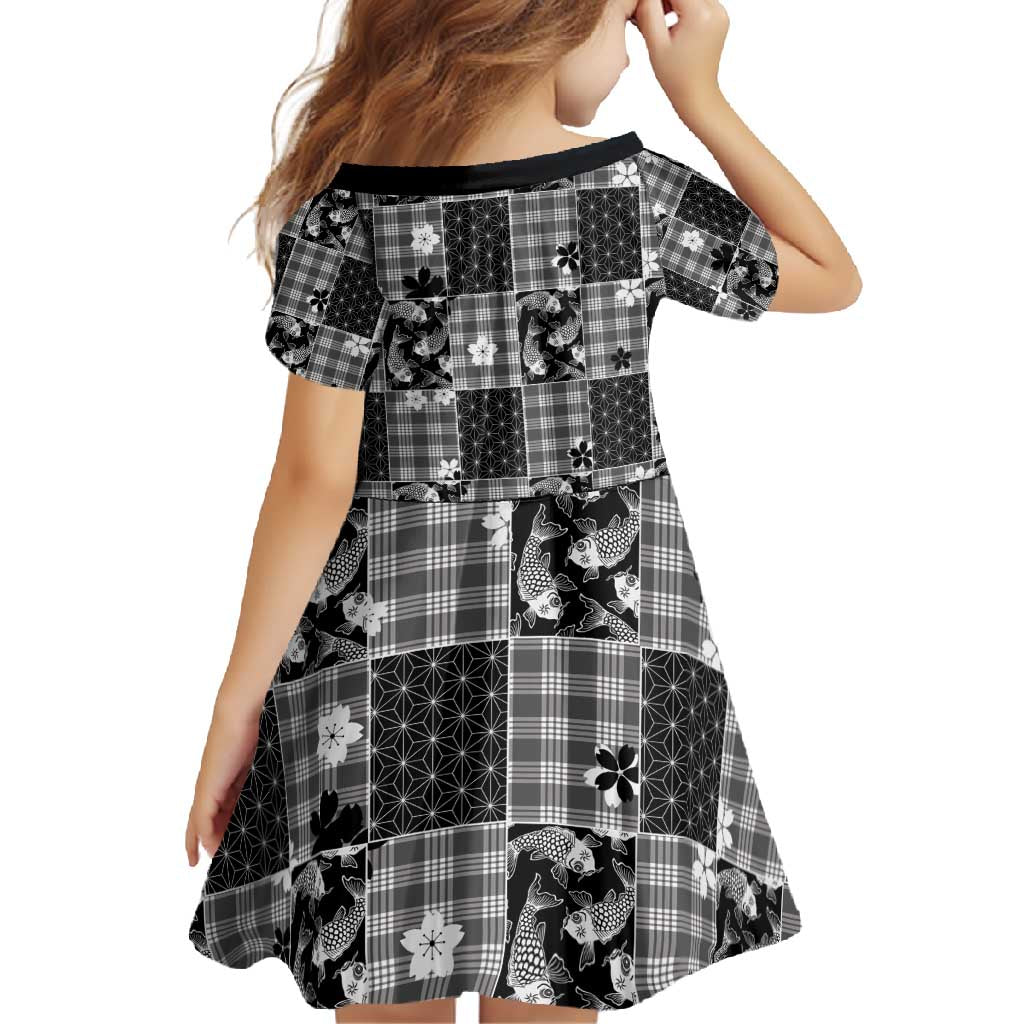 Black Palaka Japanese Patterns Family Matching Summer Maxi Dress and Hawaiian Shirt Koi Fish Asanoha Sakura Patchwork Stylized - Polynesian Pride