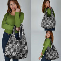 Black Palaka Japanese Patterns Grocery Bag Koi Fish Asanoha Sakura Patchwork Stylized - Polynesian Pride