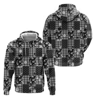 Black Palaka Japanese Patterns Hoodie Koi Fish Asanoha Sakura Patchwork Stylized - Polynesian Pride