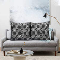 Black Palaka Japanese Patterns Pillow Cover Koi Fish Asanoha Sakura Patchwork Stylized - Polynesian Pride