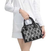 Black Palaka Japanese Patterns Shoulder Handbag Koi Fish Asanoha Sakura Patchwork Stylized - Polynesian Pride