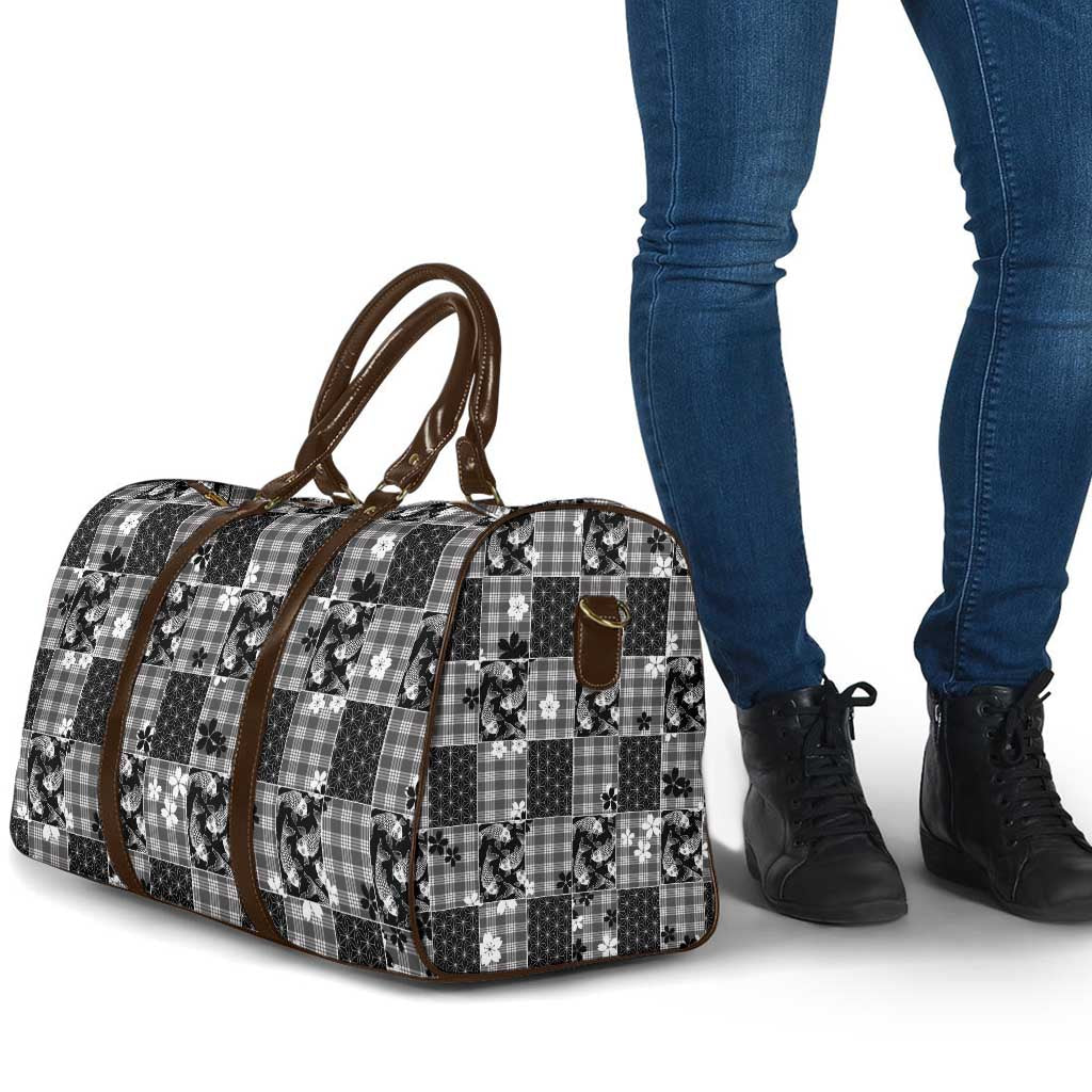 Black Palaka Japanese Patterns Travel Bag Koi Fish Asanoha Sakura Patchwork Stylized - Polynesian Pride