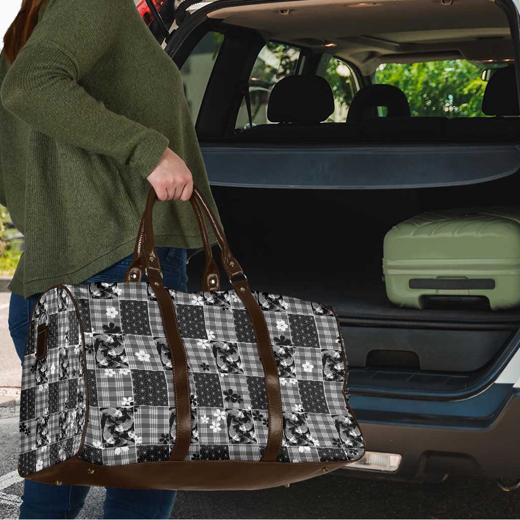 Black Palaka Japanese Patterns Travel Bag Koi Fish Asanoha Sakura Patchwork Stylized - Polynesian Pride