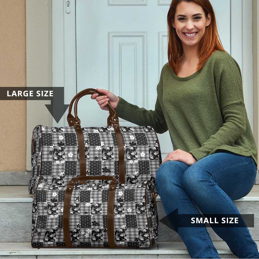 Black Palaka Japanese Patterns Travel Bag Koi Fish Asanoha Sakura Patchwork Stylized - Polynesian Pride