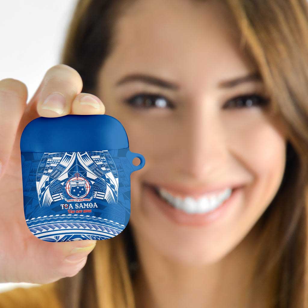 Toa Samoa Rugby Custom AirPods Case Uso aso uma Samoan Pattern Blue - Polynesian Pride
