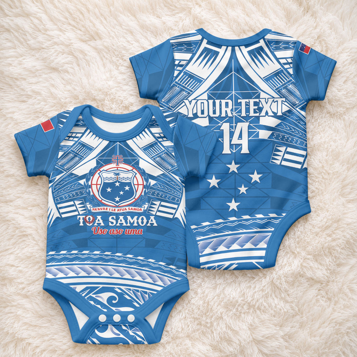 Toa Samoa Rugby Custom Baby Onesie Uso aso uma Samoan Pattern Blue LT14 - Polynesian Pride