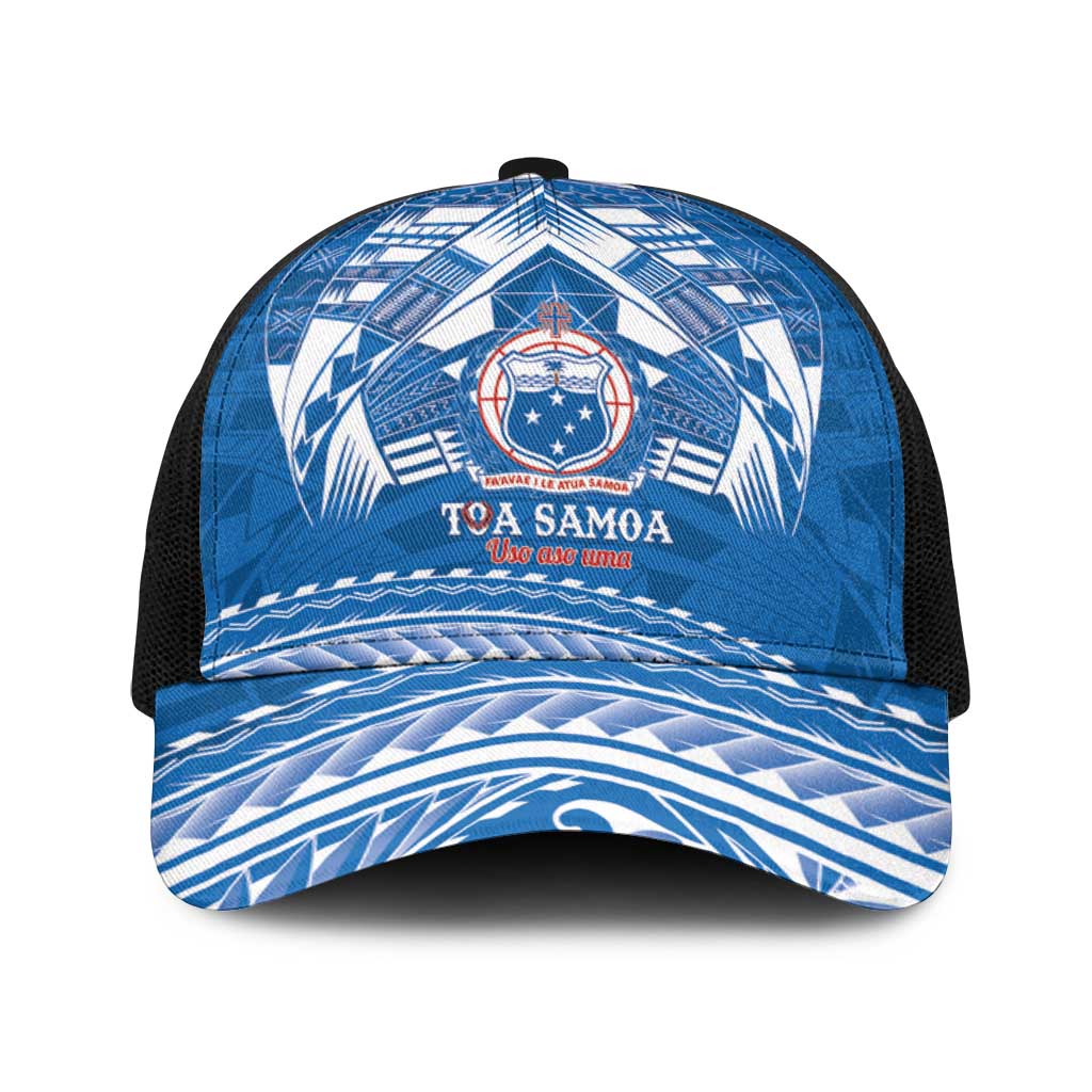 Toa Samoa Rugby Baseball Net Cap Uso aso uma Samoan Pattern Blue - Polynesian Pride