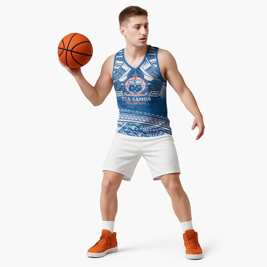 Toa Samoa Rugby Custom Basketball Jersey Uso aso uma Samoan Pattern Blue - Polynesian Pride