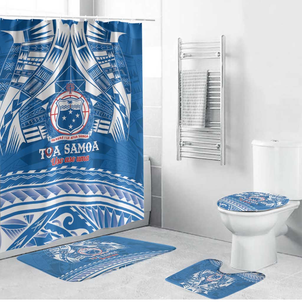 Toa Samoa Rugby Custom Bathroom Set Uso aso uma Samoan Pattern Blue - Polynesian Pride