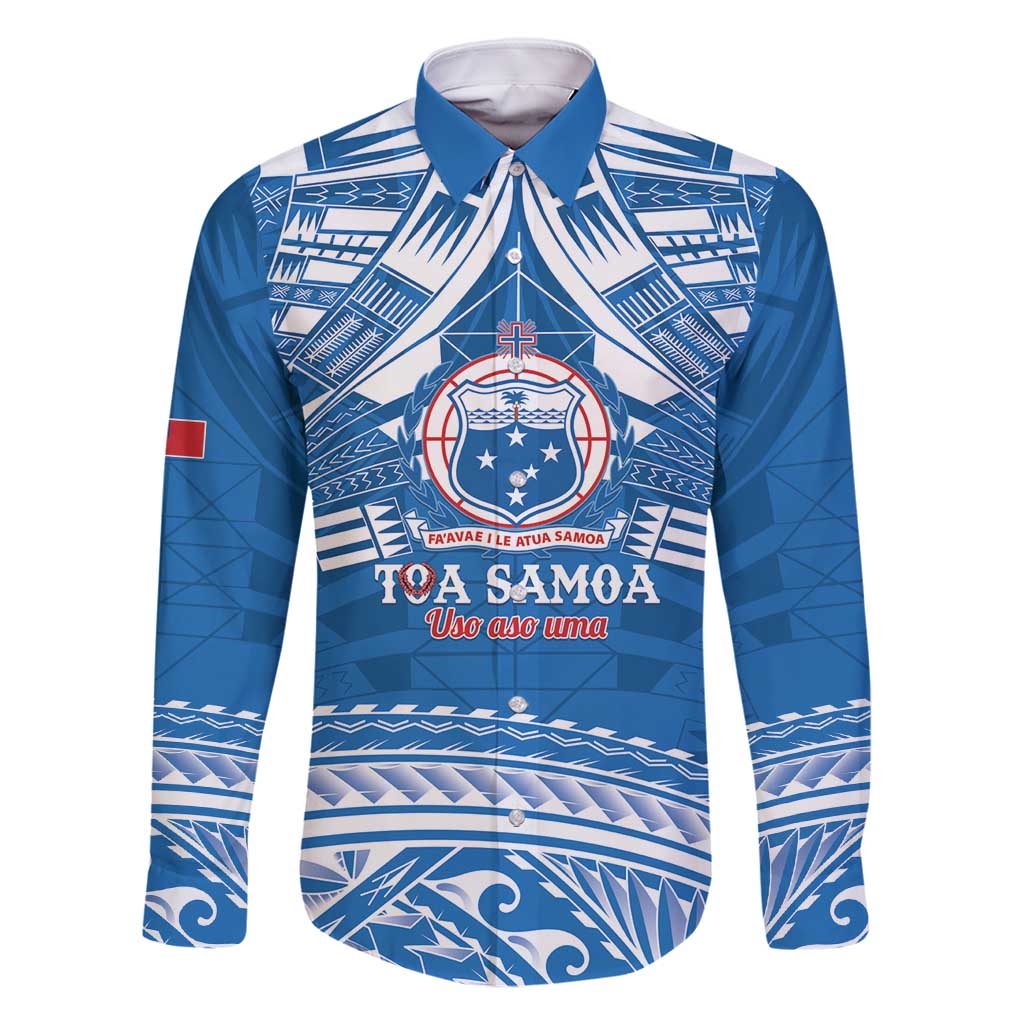 Toa Samoa Rugby Custom Family Matching Off Shoulder Maxi Dress and Hawaiian Shirt Uso aso uma Samoan Pattern Blue - Polynesian Pride