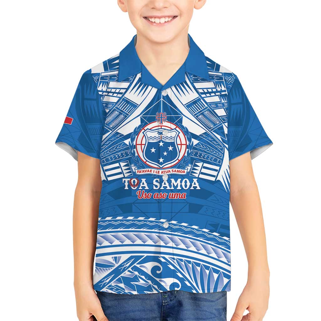 Toa Samoa Rugby Custom Family Matching Off Shoulder Maxi Dress and Hawaiian Shirt Uso aso uma Samoan Pattern Blue - Polynesian Pride