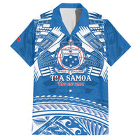 Toa Samoa Rugby Custom Family Matching Summer Maxi Dress and Hawaiian Shirt Uso aso uma Samoan Pattern Blue - Polynesian Pride