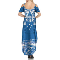 Toa Samoa Rugby Custom Family Matching Summer Maxi Dress and Hawaiian Shirt Uso aso uma Samoan Pattern Blue - Polynesian Pride