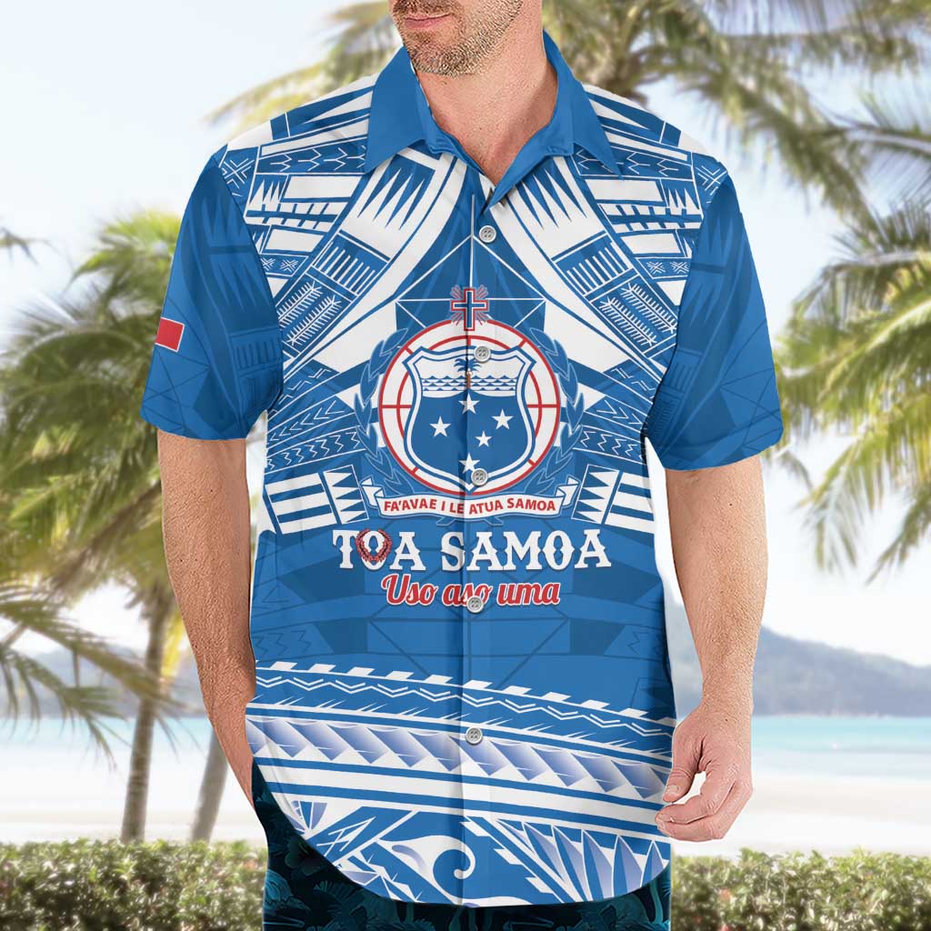 Toa Samoa Rugby Custom Hawaiian Shirt Uso aso uma Samoan Pattern Blue - Polynesian Pride
