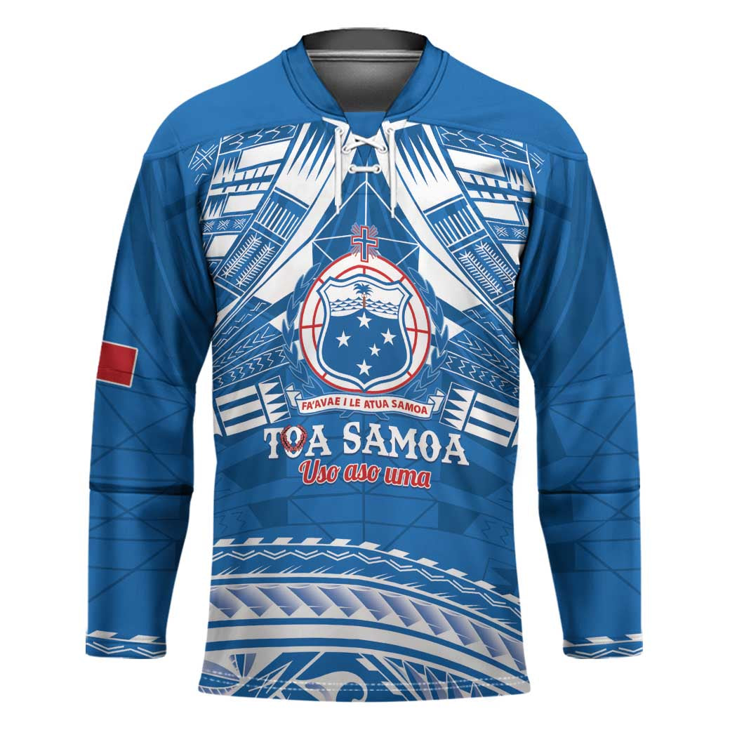 Toa Samoa Rugby Custom Hockey Jersey Uso aso uma Samoan Pattern Blue - Polynesian Pride