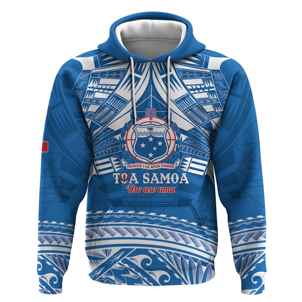 Toa Samoa Rugby Custom Hoodie Uso aso uma Samoan Pattern Blue - Polynesian Pride
