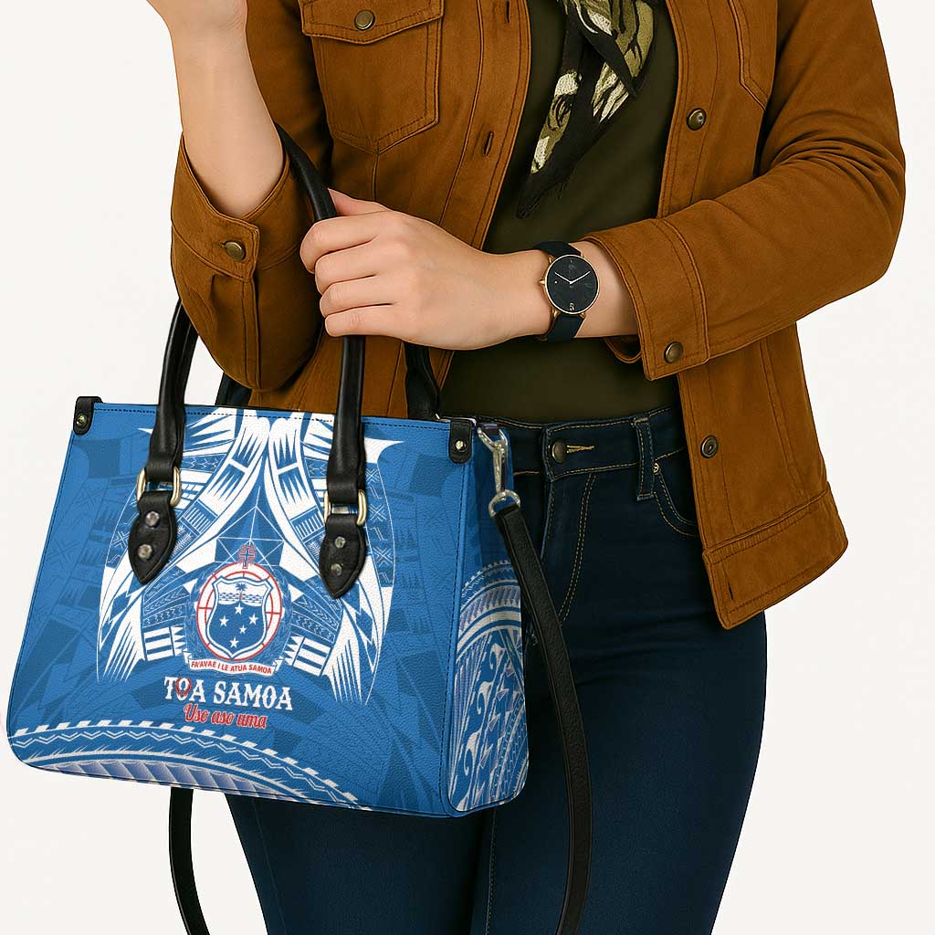Toa Samoa Rugby Custom Leather Bag Uso aso uma Samoan Pattern Blue - Polynesian Pride