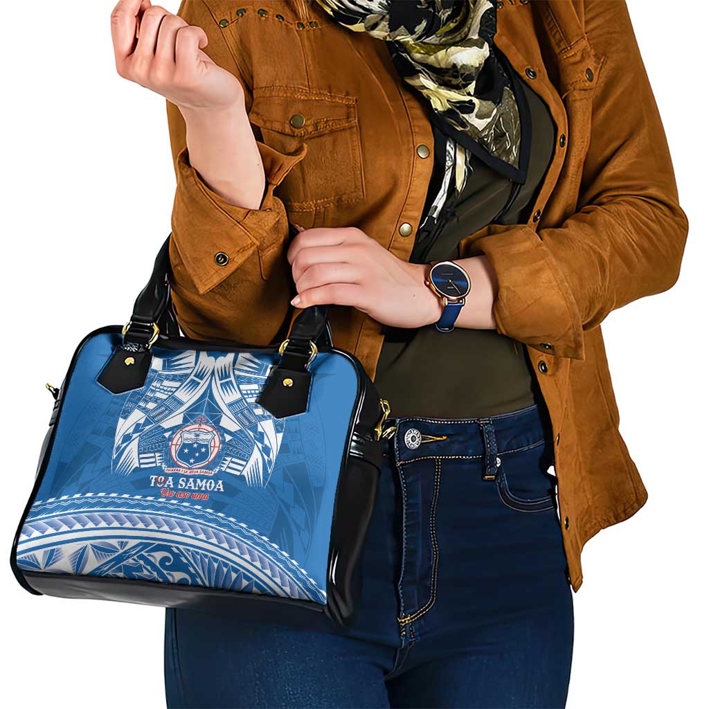 Toa Samoa Rugby Custom Shoulder Handbag Uso aso uma Samoan Pattern Blue - Polynesian Pride