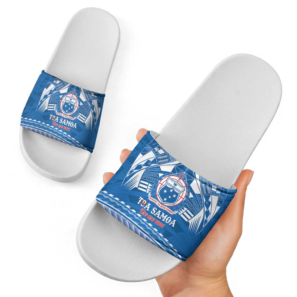 Toa Samoa Rugby Custom Slide Sandals Uso aso uma Samoan Pattern Blue - Polynesian Pride