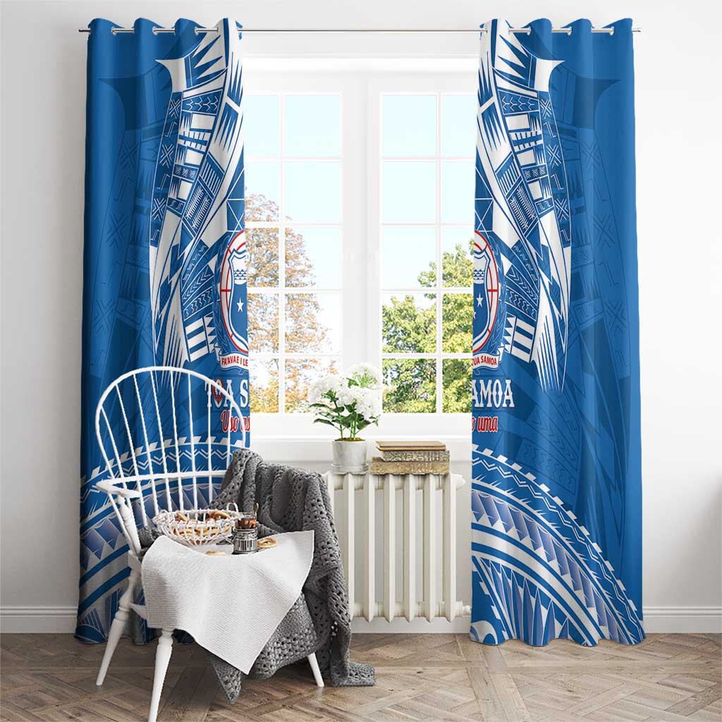 Toa Samoa Rugby Custom Window Curtain Uso aso uma Samoan Pattern Blue - Polynesian Pride