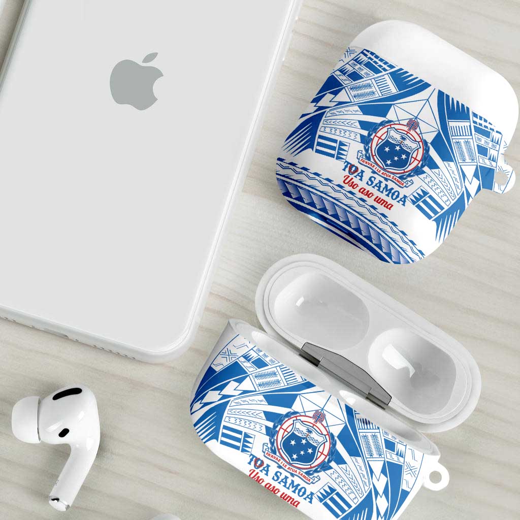 Toa Samoa Rugby Custom AirPods Case Uso aso uma Samoan Pattern White - Polynesian Pride