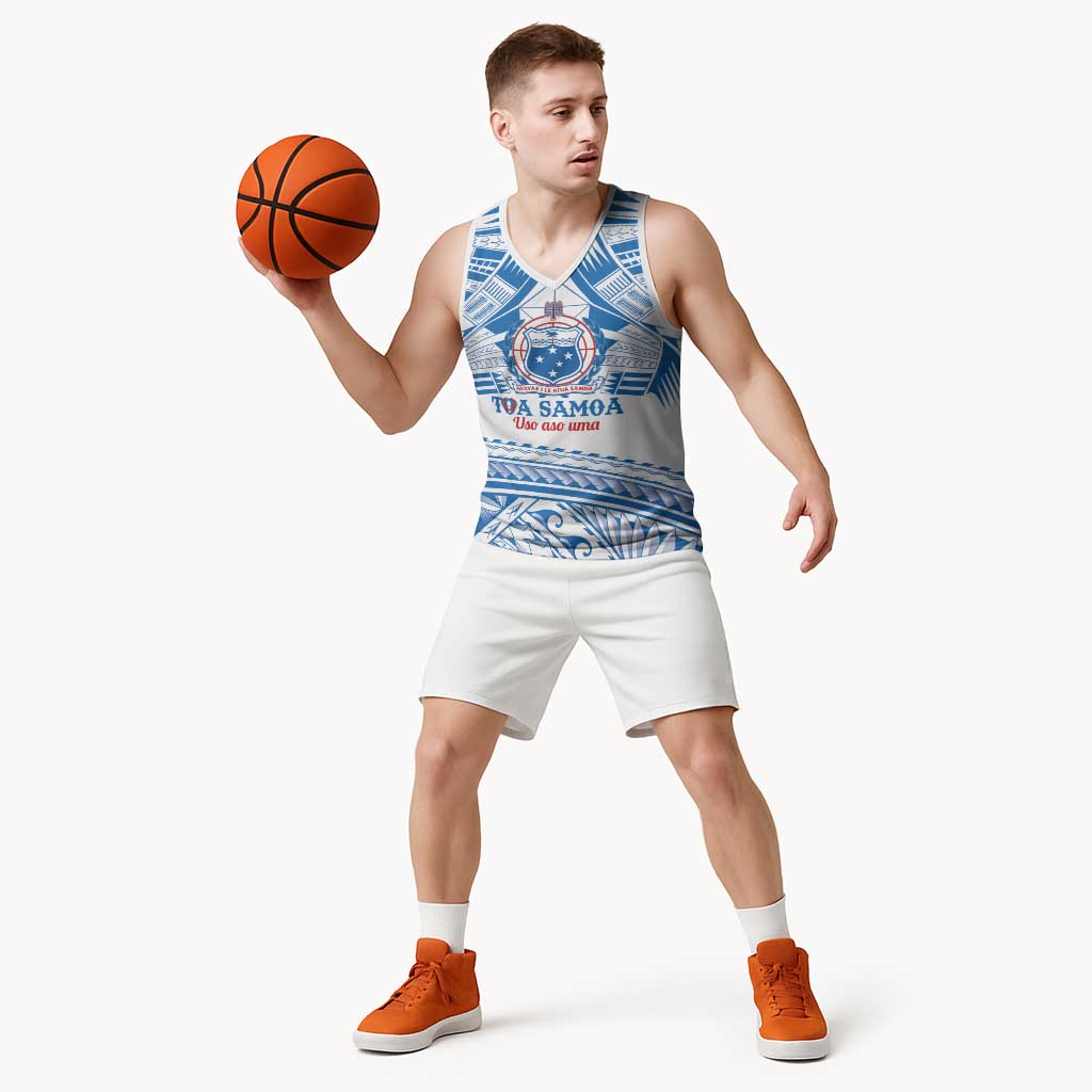 Toa Samoa Rugby Custom Basketball Jersey Uso aso uma Samoan Pattern White - Polynesian Pride