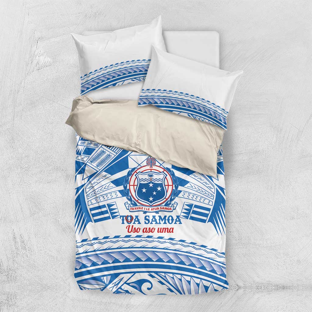 Toa Samoa Rugby Custom Bedding Set Uso aso uma Samoan Pattern White - Polynesian Pride