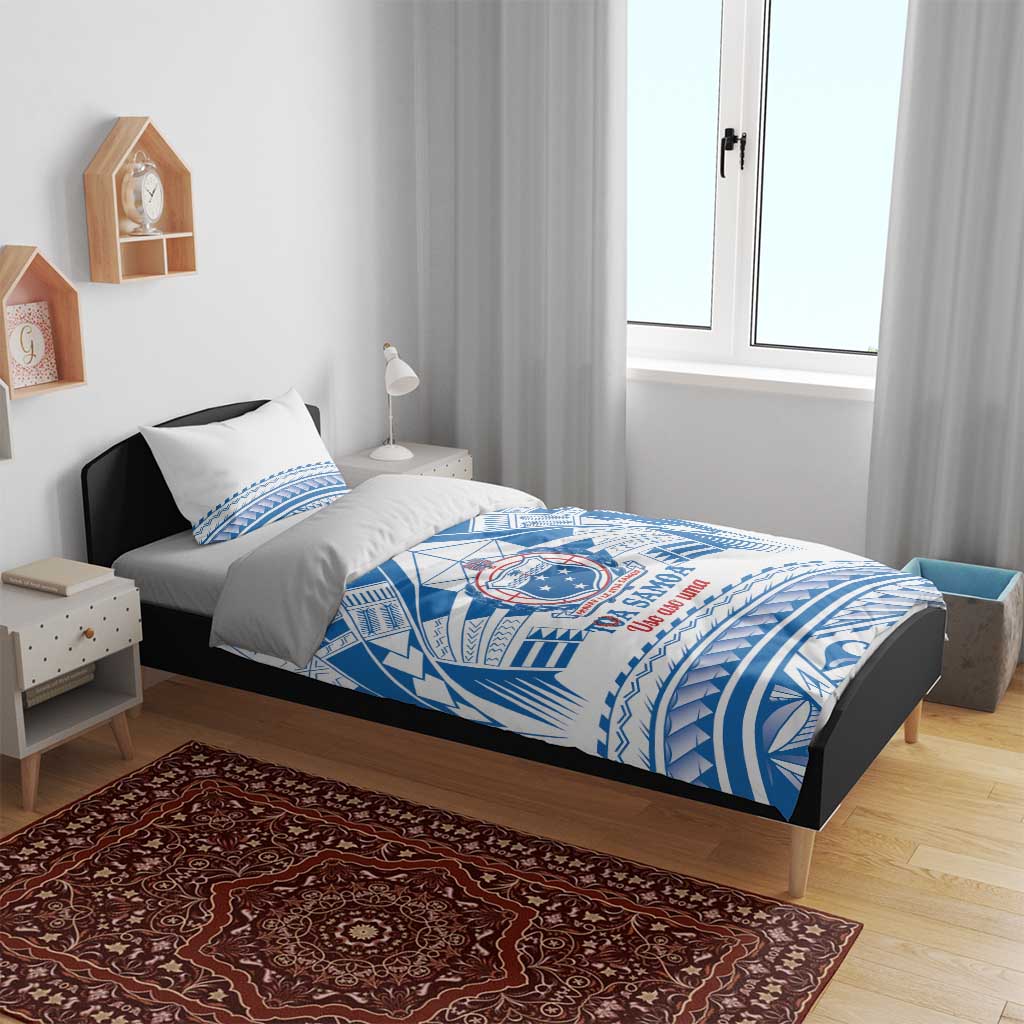 Toa Samoa Rugby Custom Bedding Set Uso aso uma Samoan Pattern White - Polynesian Pride