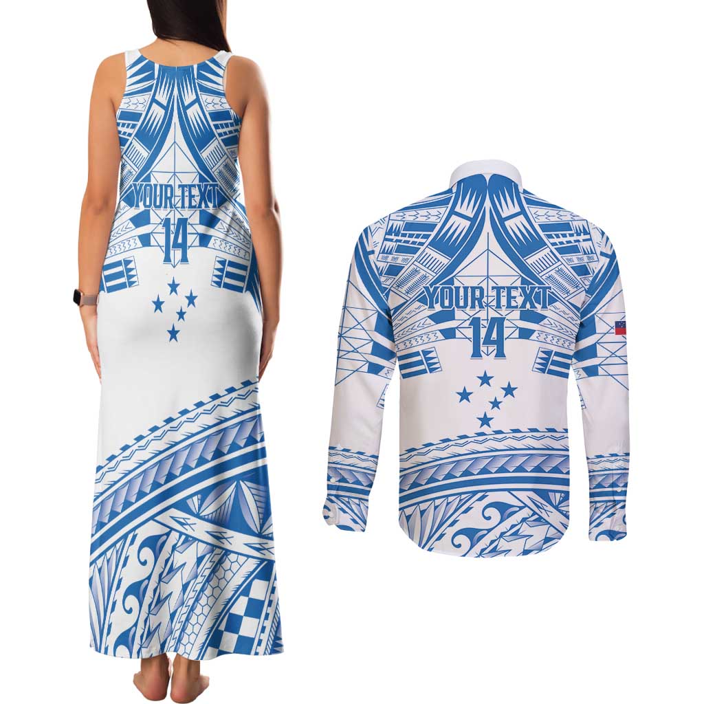 Toa Samoa Rugby Custom Couples Matching Tank Maxi Dress and Long Sleeve Button Shirt Uso aso uma Samoan Pattern White LT14 - Polynesian Pride