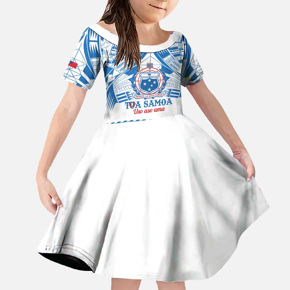 Toa Samoa Rugby Custom Family Matching Off The Shoulder Long Sleeve Dress and Hawaiian Shirt Uso aso uma Samoan Pattern White - Polynesian Pride