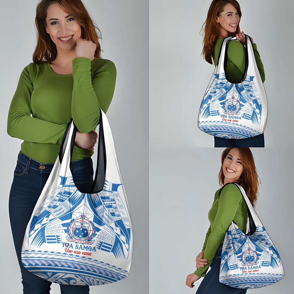 Toa Samoa Rugby Custom Grocery Bag Uso aso uma Samoan Pattern White - Polynesian Pride