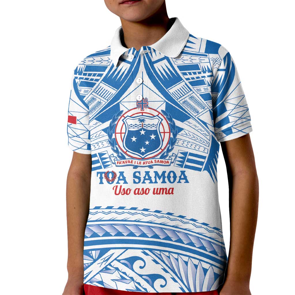 Toa Samoa Rugby Custom Kid Polo Shirt Uso aso uma Samoan Pattern White - Polynesian Pride