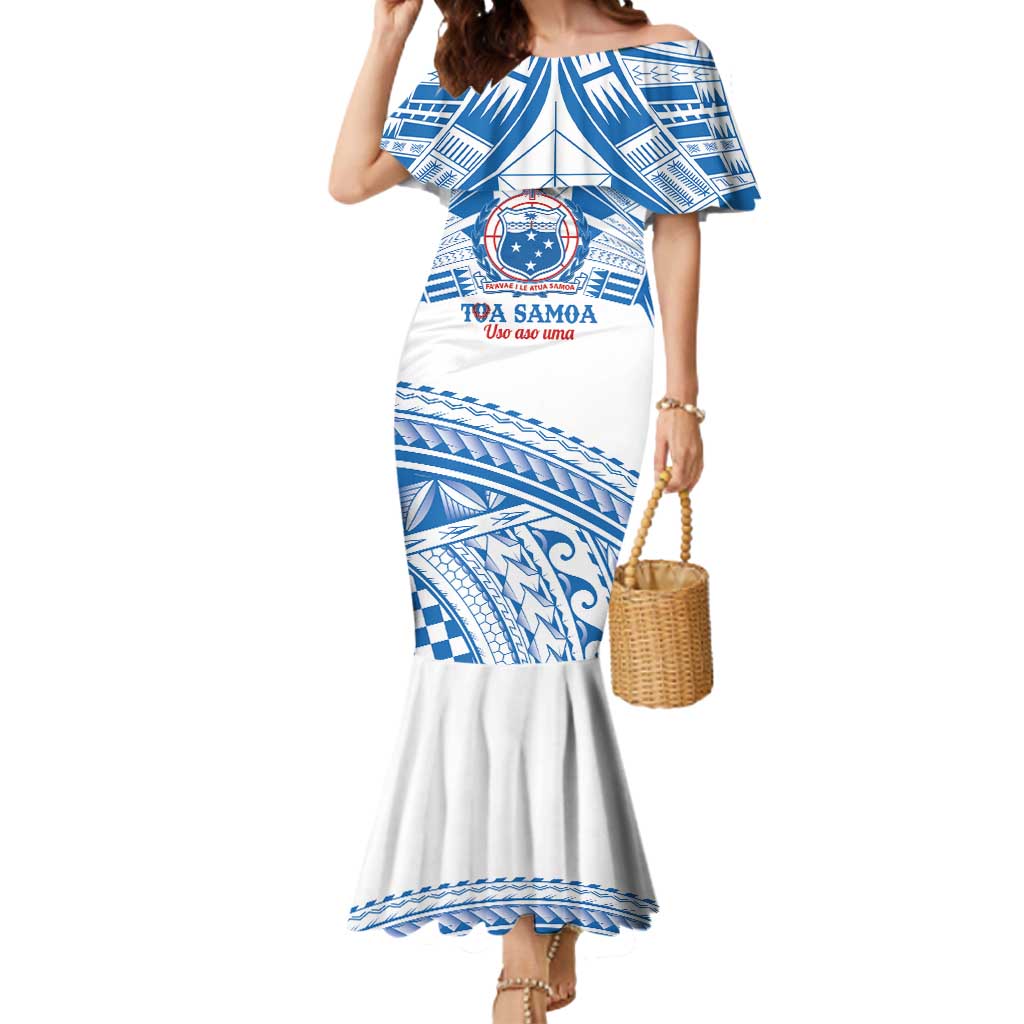Toa Samoa Rugby Custom Mermaid Dress Uso aso uma Samoan Pattern White - Polynesian Pride