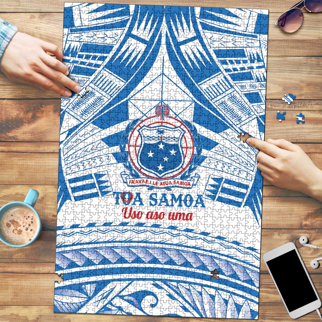 Toa Samoa Rugby Custom Puzzle Uso aso uma Samoan Pattern White - Polynesian Pride