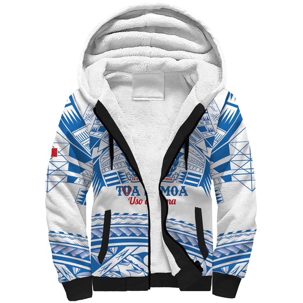 Toa Samoa Rugby Custom Sherpa Hoodie Uso aso uma Samoan Pattern White - Polynesian Pride