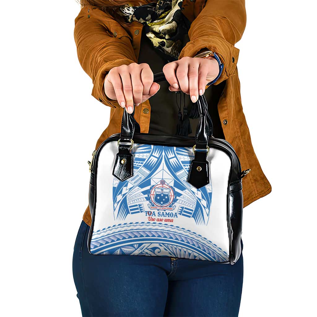 Toa Samoa Rugby Custom Shoulder Handbag Uso aso uma Samoan Pattern White - Polynesian Pride