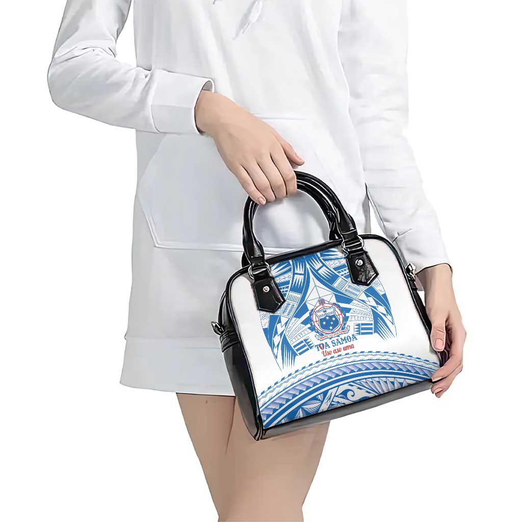 Toa Samoa Rugby Custom Shoulder Handbag Uso aso uma Samoan Pattern White - Polynesian Pride