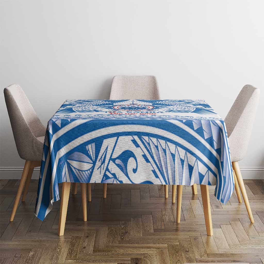 Toa Samoa Rugby Custom Tablecloth Uso aso uma Samoan Pattern White - Polynesian Pride